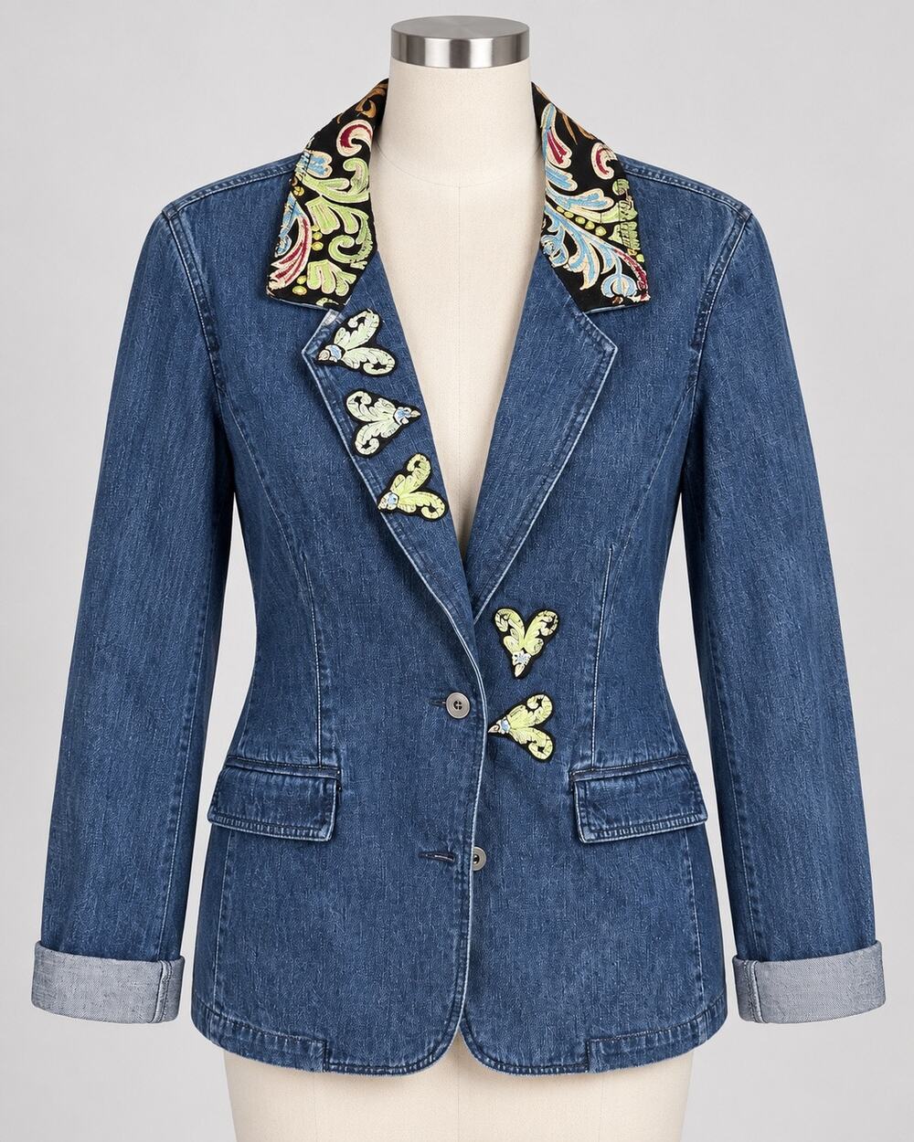 Vintage Liz Claiborne LizWear Embroidered Denim Blazer Jacket XL